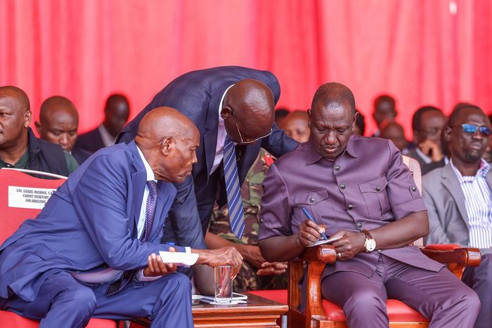 President William Ruto and Education CS Ezekiel Machogu at Kamagut Primary School, Uasin Gishu county