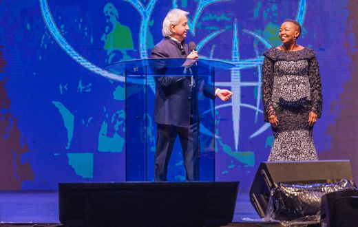 First Lady Rachel Ruto with Benny Hinn at Nyayo National Stadium on Saturday, February 24, 2024