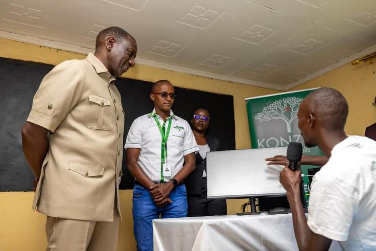 President William Ruto with 29-year-old Abraham Leteipa Kaeno who earns Sh68K per week via online jobs
