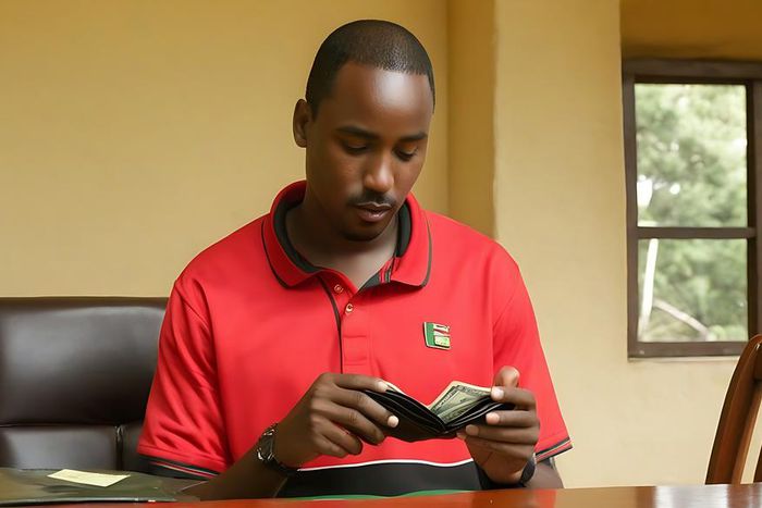 An AI generate image of a person looking at their wallet