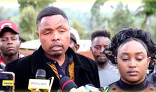 Jeff Mwathi's parents Ann Mwathi and Peter Ngugi during a poress breifing at their home in Likia, Njoro sub-county in Nakuru County on May 8, 2023