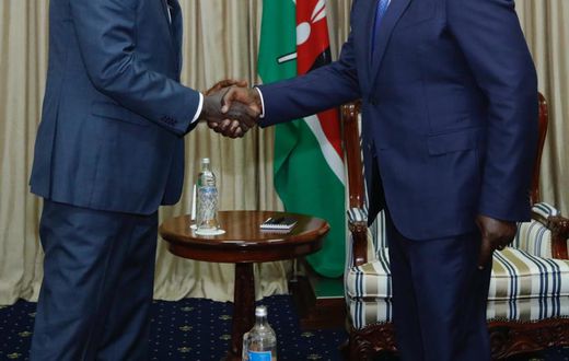 Chairperson of the African Union Commission Moussa Faki with President William Ruto
