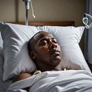 An AI-generated image of a man lying in a hospital bed (Hotpot.ai)