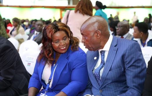 CS Tourism Wildlife and Heritage Peninah Malonza and CS For Education Ezekiel Machogu during the Africa Climate summit at KICC