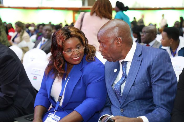 CS Tourism Wildlife and Heritage Peninah Malonza and CS For Education Ezekiel Machogu during the Africa Climate summit at KICC