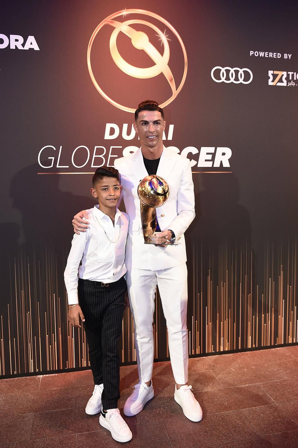 Cristiano Jr and his dad Cristiano Ronaldo during the Globe Soccer Awards on December 29, 2019.
