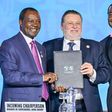 Kenya's Treasury CS Njuguna Ndung'u (left) with Egypt's Central Bank Governor Hassan Abdalla and AfDB President Akinwumi Adesina (right) during the chairmanship handover ceremony in Sharm el Sheikh, Egypt, on May 26, 2023.