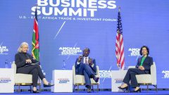 President William Ruto U.S. Ambassador Meg Whitman during an engagement at the American Chamber of Commerce (AmCham) Business Summit, Nairobi County on April 25, 2024
