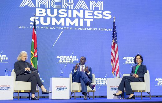 President William Ruto U.S. Ambassador Meg Whitman during an engagement at the American Chamber of Commerce (AmCham) Business Summit, Nairobi County on April 25, 2024
