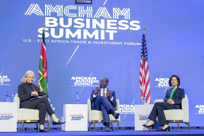President William Ruto U.S. Ambassador Meg Whitman during an engagement at the American Chamber of Commerce (AmCham) Business Summit, Nairobi County on April 25, 2024