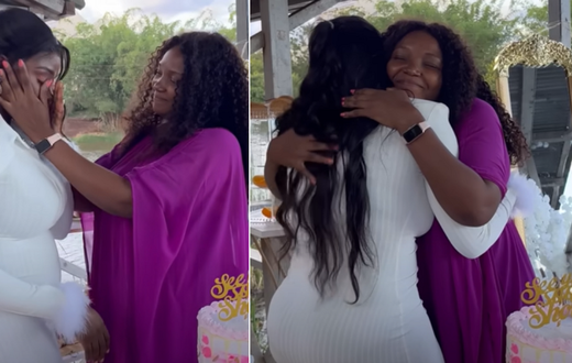 Photo collage showing Shorn Arwa & sister Zainab emotionalas they say goodbye