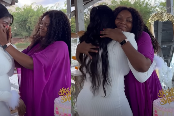 Photo collage showing Shorn Arwa & sister Zainab emotionalas they say goodbye