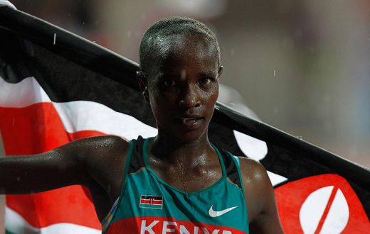 Virginia Nyambura celebrates after winning the 2000m steeplechase at Bishan Stadium of the Singapore 2010 Youth Olympic Games in Singapore, August 23, 2010.