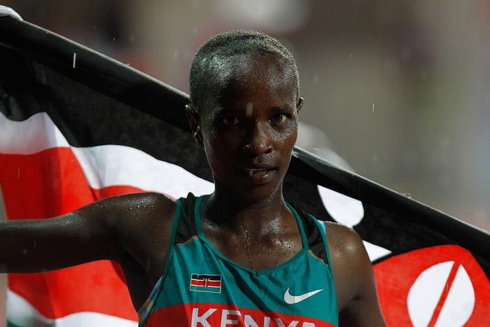 Virginia Nyambura celebrates after winning the 2000m steeplechase at Bishan Stadium of the Singapore 2010 Youth Olympic Games in Singapore, August 23, 2010.