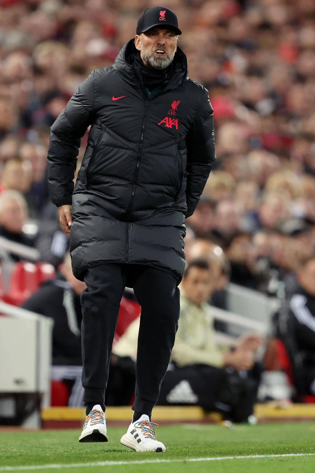 Liverpool manager Jurgen Klopp reacts on the touchline during the Liverpool v Leeds Premier League match on October 29, 2022.