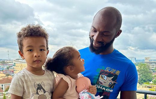 Dennis Ombachi with his son Remy and daughter Sasha