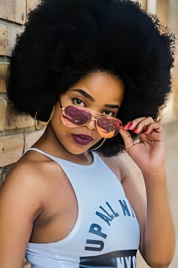 A woman wearing trendy glasses