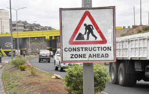 A road sign on a road in Nairobi