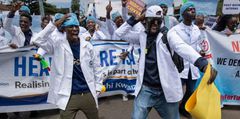 Medics in public hospital, represented by Kenya Medical Practitioners, Pharmacists, and Dentists Union (KMPDU) and Kenya Union of Clinical Officers (KUCO) participating in demos