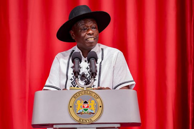 Deputy President Rigathi Gachagua enjoying perfomances at the National Drama and Film Festival at Kang'aru Girls High School in Embu County on April 16, 2023