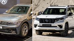 A collage of the Volkswagen Tiguan Allspace and Toyota Land Cruiser Prado