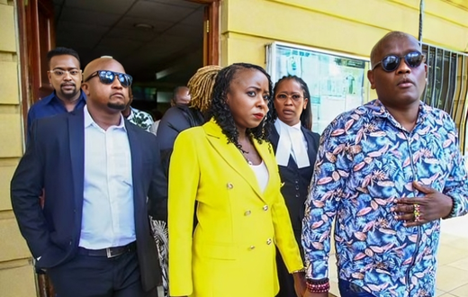 Jacque Maribe and Dennis Itumbi at Milimani High Court in February 2024