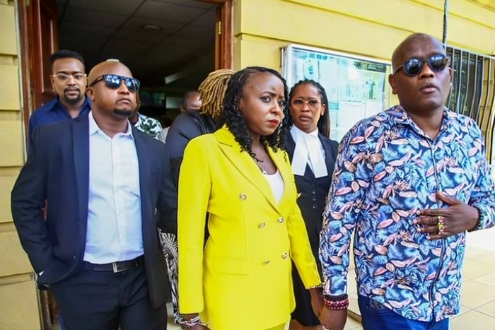 Jacque Maribe and Dennis Itumbi at Milimani High Court in February 2024