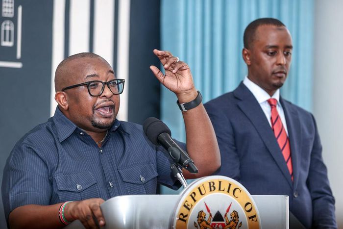 Housing PS Charles Hinga speaking during a media briefing at State House, Nairobi on May 24, 2023