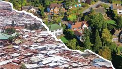 A collage of a slum and an affluent neighbourhoods