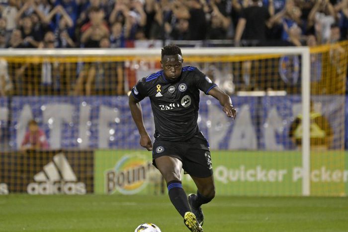 CF Montreal midfielder Victor Wanyama (2) plays the ball during the first half of the game against the Columbus Crew at Stade Saputo on September 9, 2022.