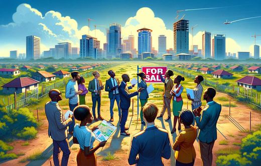 An AI generated image of a group of investors scouting for land