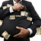 Stock image of a businessman holding black bag full of Kenyan shilling notes