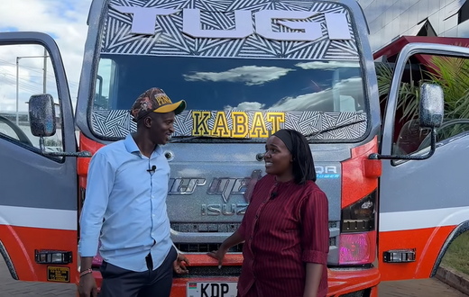 Njugush and Wakavinye with their newly acquired matatu