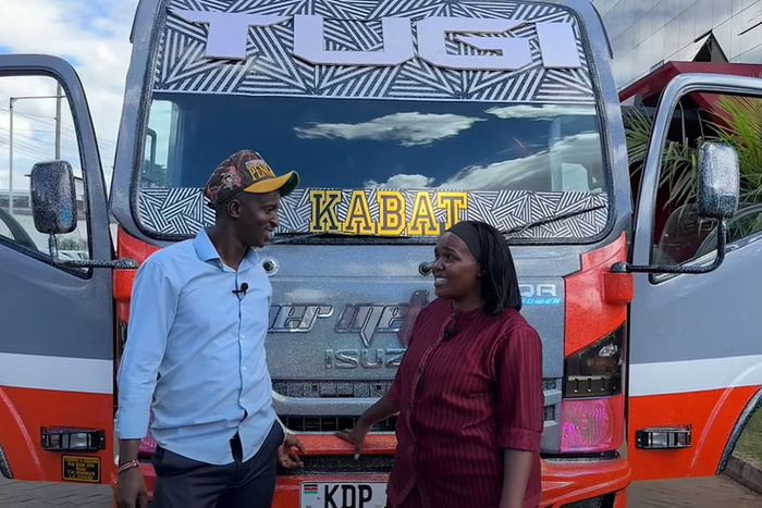 Njugush and Wakavinye with their newly acquired matatu