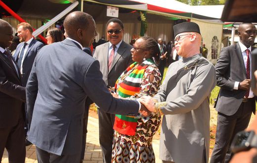 President William Ruto with Government Spokesperson Isaac Mwaura during the 2024 Madaraka Day celebrations