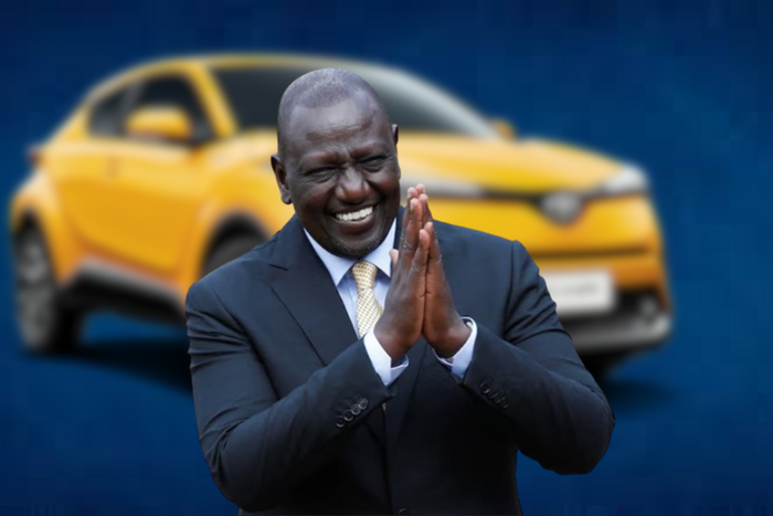 A collage image of President William Ruto & a Toyota CHR Hybrid