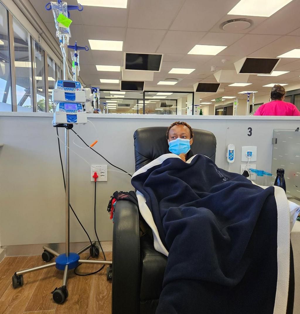 Wini during her first chemotherapy session