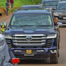 President William Ruto riding in a Landcruiser 300 series
