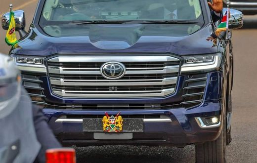 President William Ruto riding in a Landcruiser 300 series