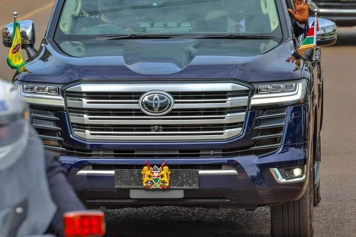 President William Ruto riding in a Landcruiser 300 series