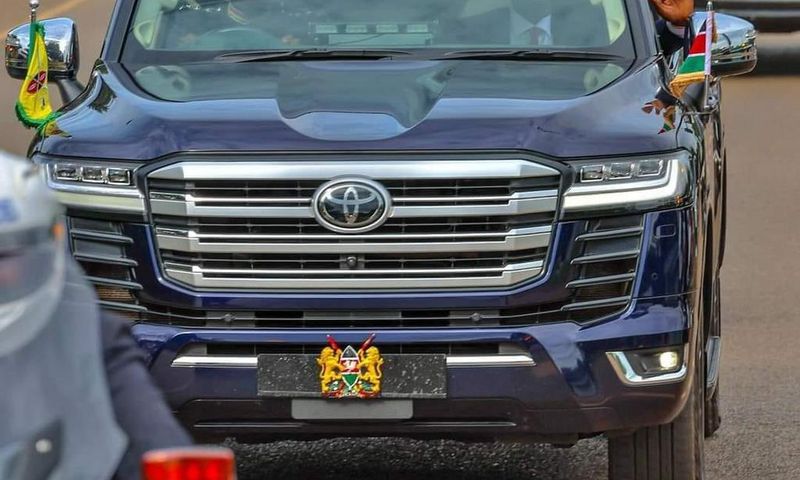 President William Ruto riding in a Landcruiser 300 series
