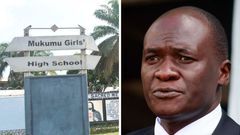 A collage of Mukumu Girls High School sign post and Ministry of Health Director General Ptrick Amoth