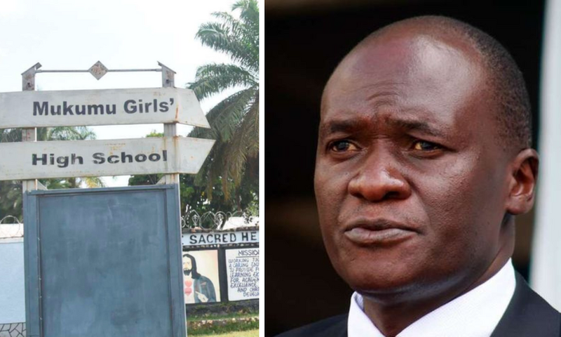 A collage of Mukumu Girls High School sign post and Ministry of Health Director General Ptrick Amoth