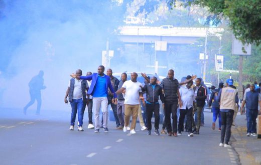 Nairobi Senator Edwin Sifuna (In blue T-Shirt) and other demonstrators in Nairobi.
