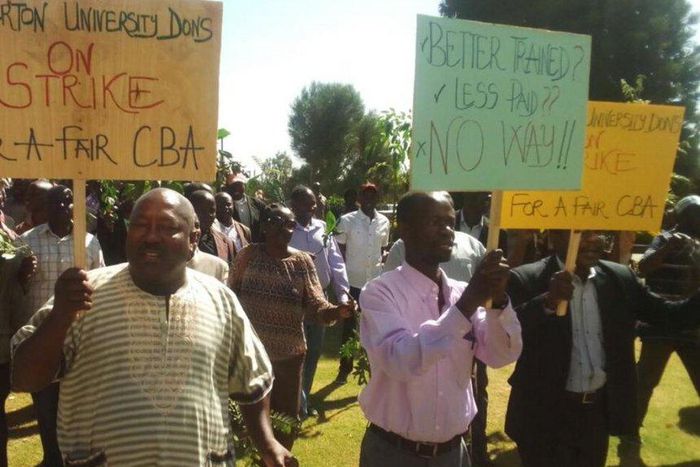 University lecturers on strike in Egerton University.
