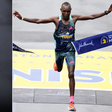 A collage of Eliud Kipchoge and Evans Chebet at the 2023 Boston Marathon on April 17, 2023
