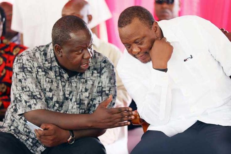 File image of President Uhuru Kenyatta and Interior Cabinet Secretary Fred Matiang’i at a past meeting in Mombasa