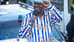 Opposition leader Raila Odinga addressing his supporters in Kiambu on Friday, March 17, 2023