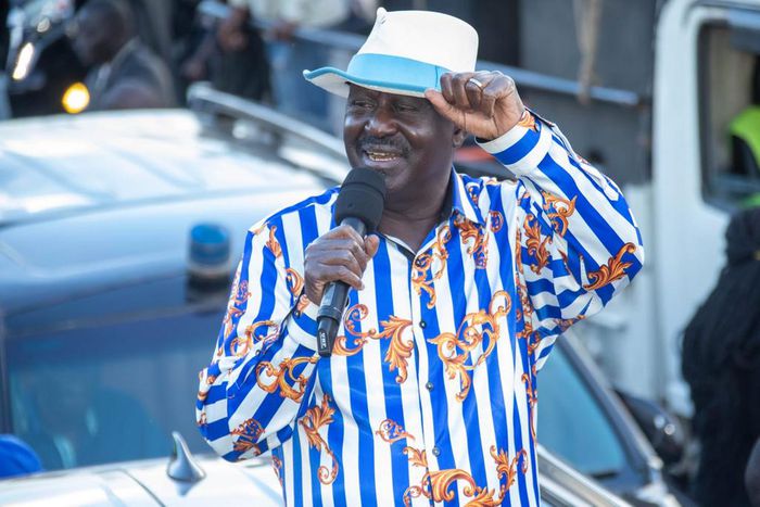 Opposition leader Raila Odinga addressing his supporters in Kiambu on Friday, March 17, 2023