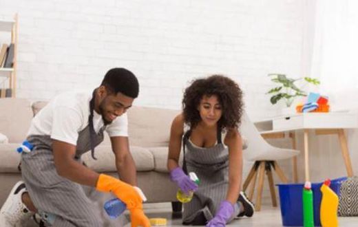 Couple doing house chores together